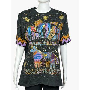 VTG Pop Art KWBL Los Angeles LA Tee T-Shirt Hand painted Jewel Horses Large